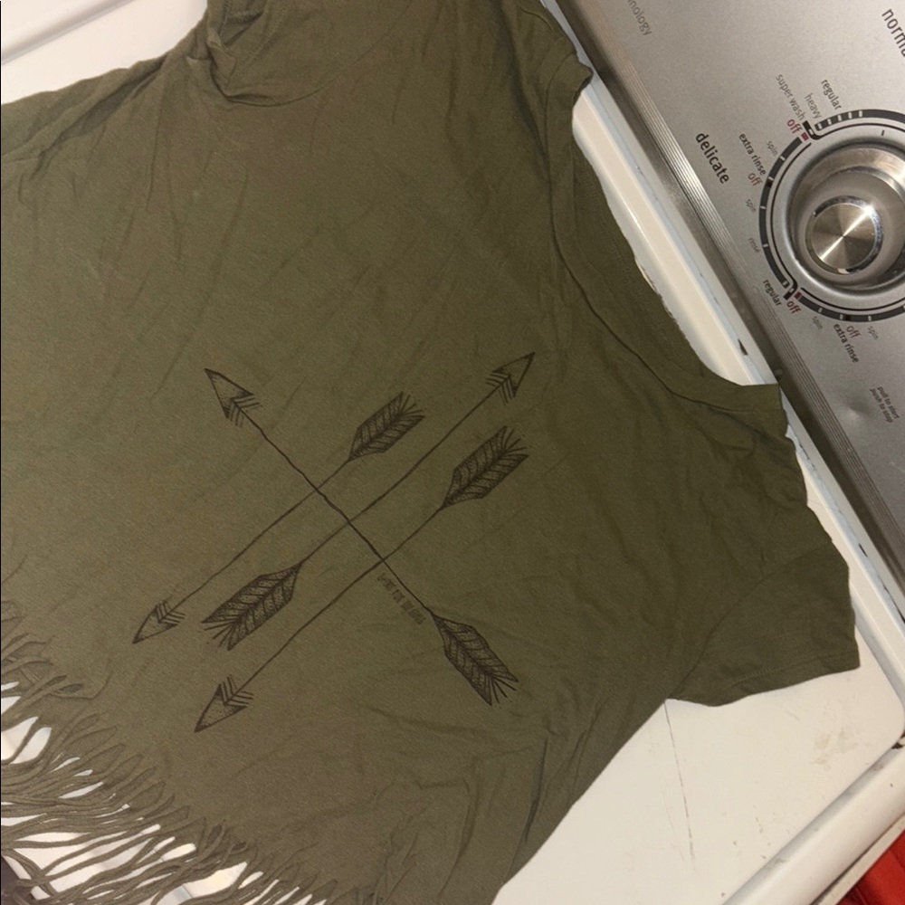 Olive Green Fringe American Eagle cropped Tee with Arrow Design